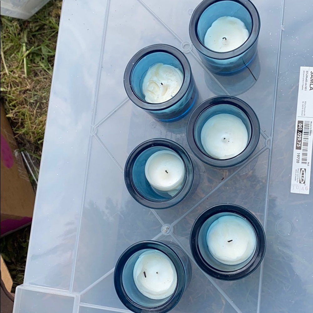 Blue glass candle holders